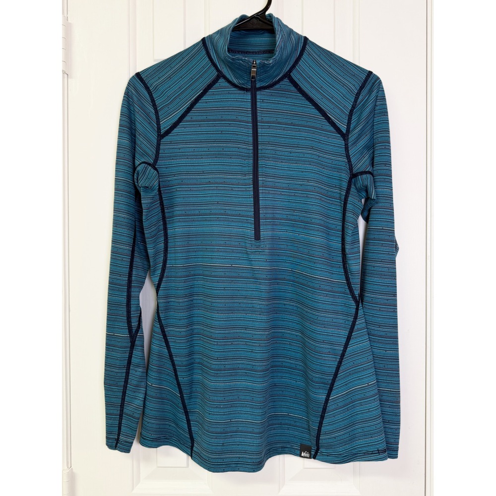 REI Co-op Quarter Zip Pullover Women's M Blue Striped Active Hiking Running